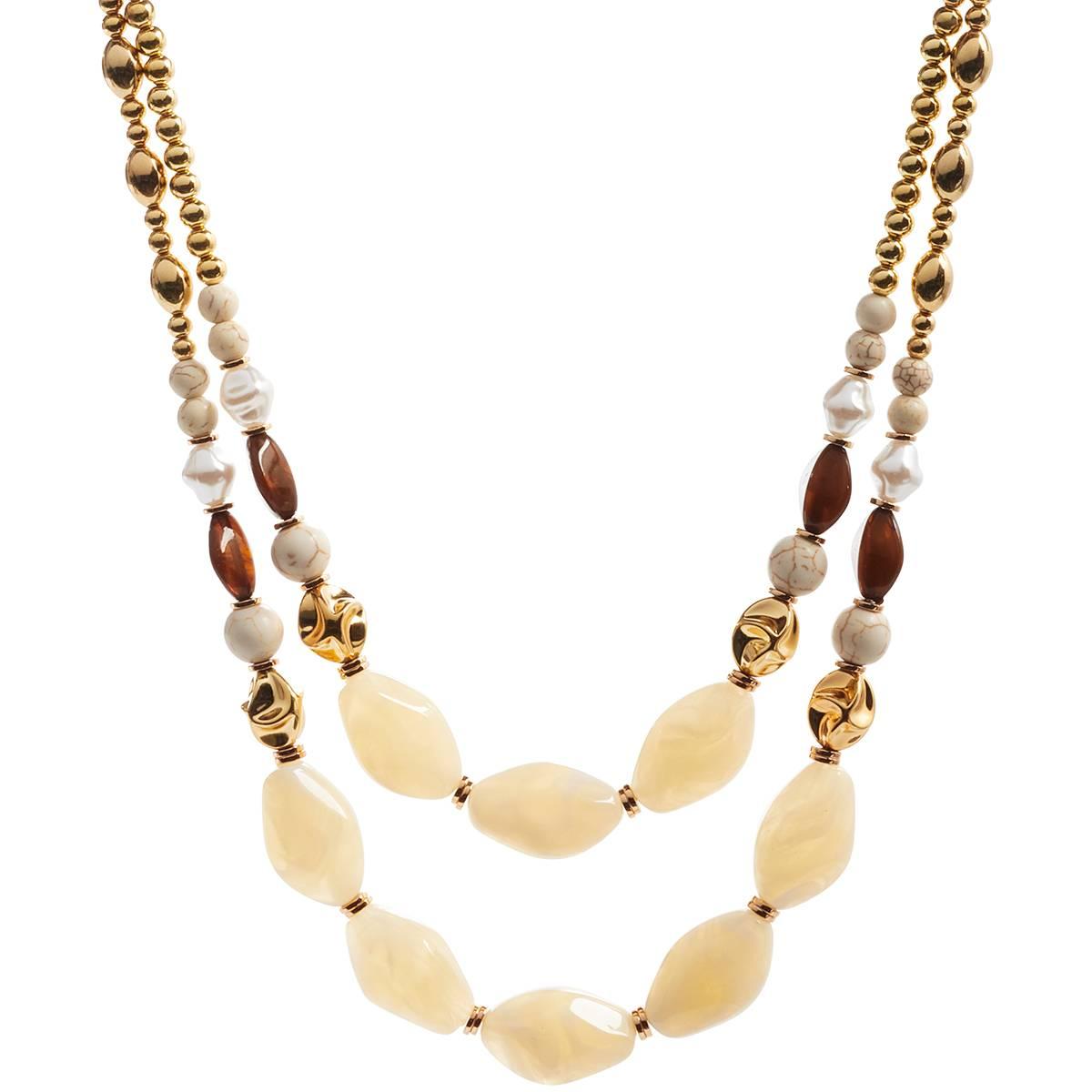 Ashley Cooper(tm) Shiny Gold-Tone 2 Row Mixed Bead & Stone Necklace