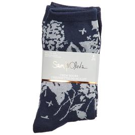 Womens Sam & Olivia 6Pk Navy Flower Roll Cuff Crews