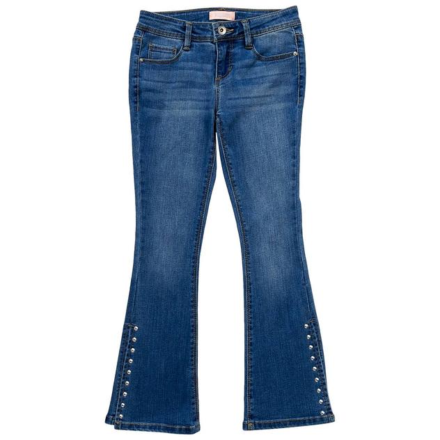 Girls (7-12) Squeeze Studded Hem Slit Flare Jeans