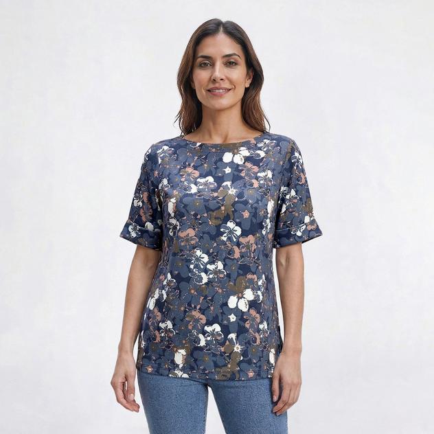 Womens Hasting & Smith Elbow Sleeve Large Abstract Floral Tee