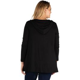 Plus Size 24/7 Comfort Apparel Lightweight Hooded Open Cardigan
