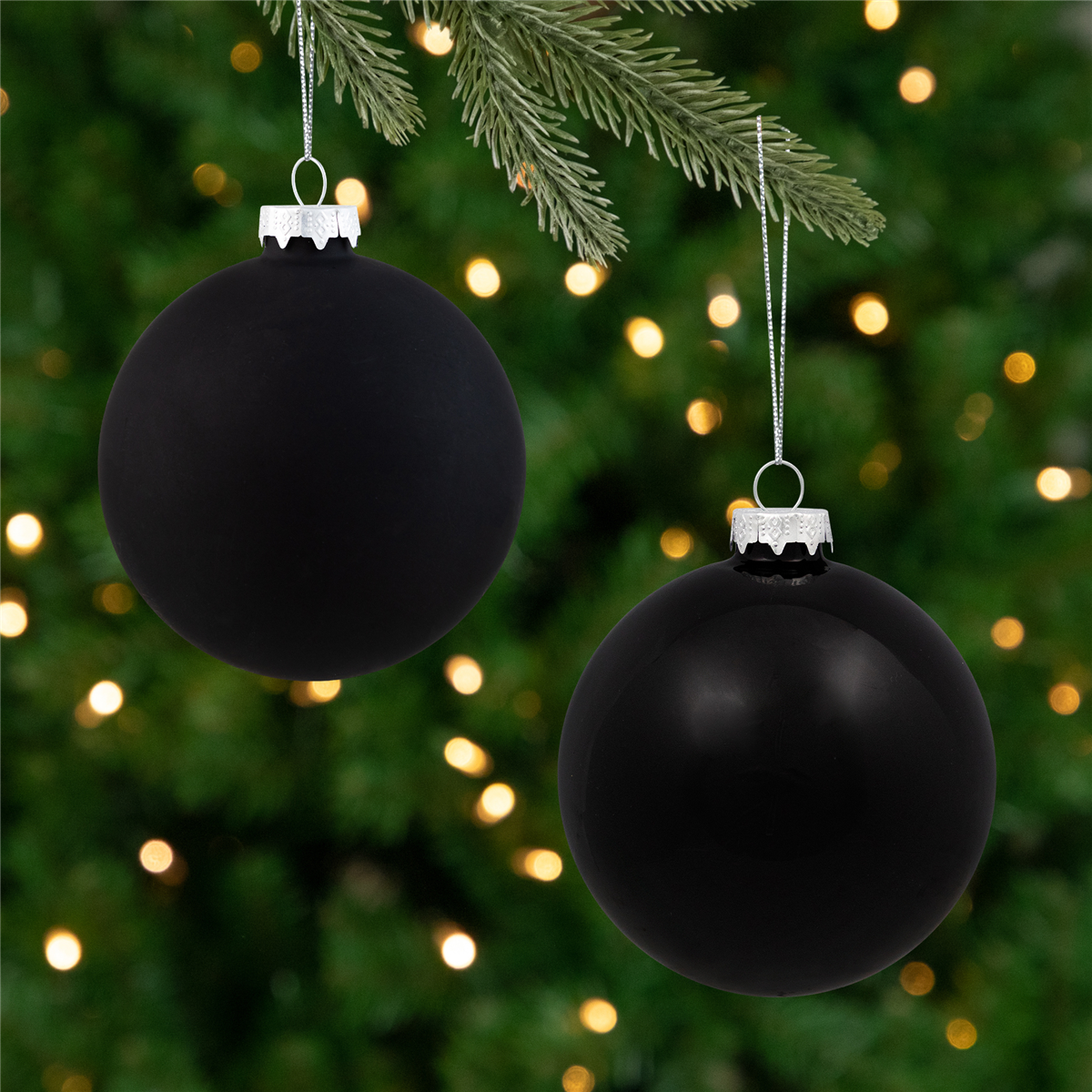 Northlight 4ct. Black 2-Finish Glass Ball Christmas Ornaments