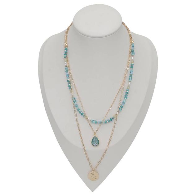 Ashley Cooper™ Aqua Hue Bead & Inlay Pendant Layered Necklace
