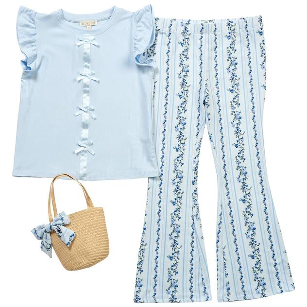 Girls (4-6x) BTween® Bow Front Ruffled Top Floral Pant Set