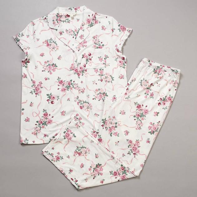 Womens Laura Ashley® Short Sleeve Ruffle Hem Floral Pajama Set
