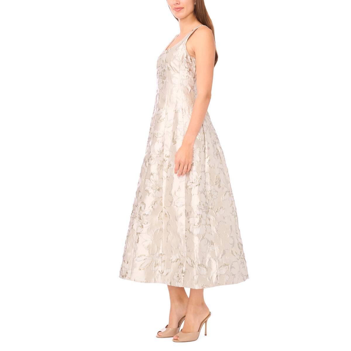 Womens MSK Sleeveless Metallic Floral A-Line Dress