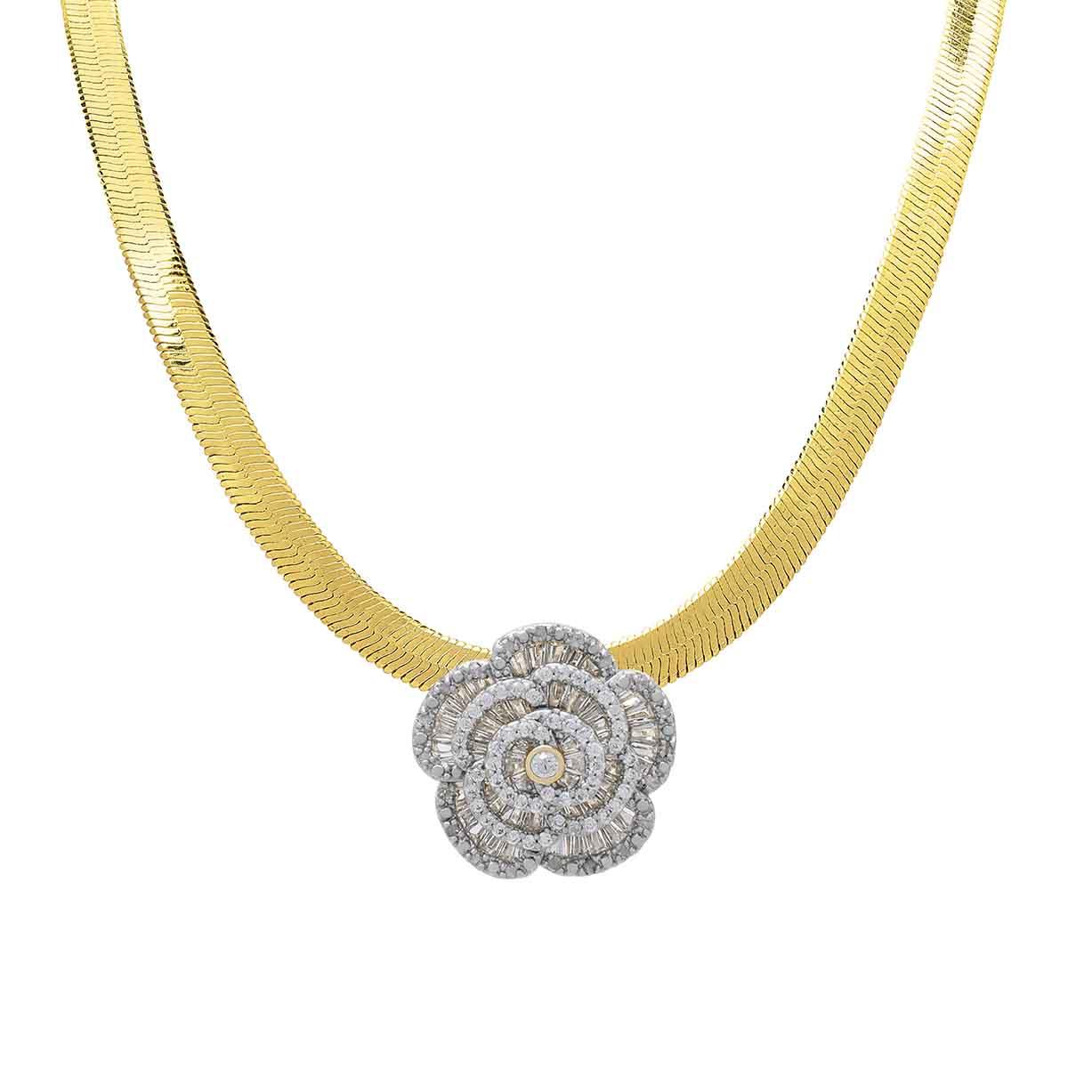 Gianni Argento 1/10ctw. Diamond Baguette Flower Motif Necklace