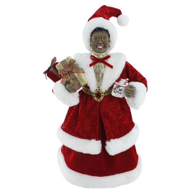 Windy Hill Black Traditional Mrs. Santa Claus with Mug & Gifts