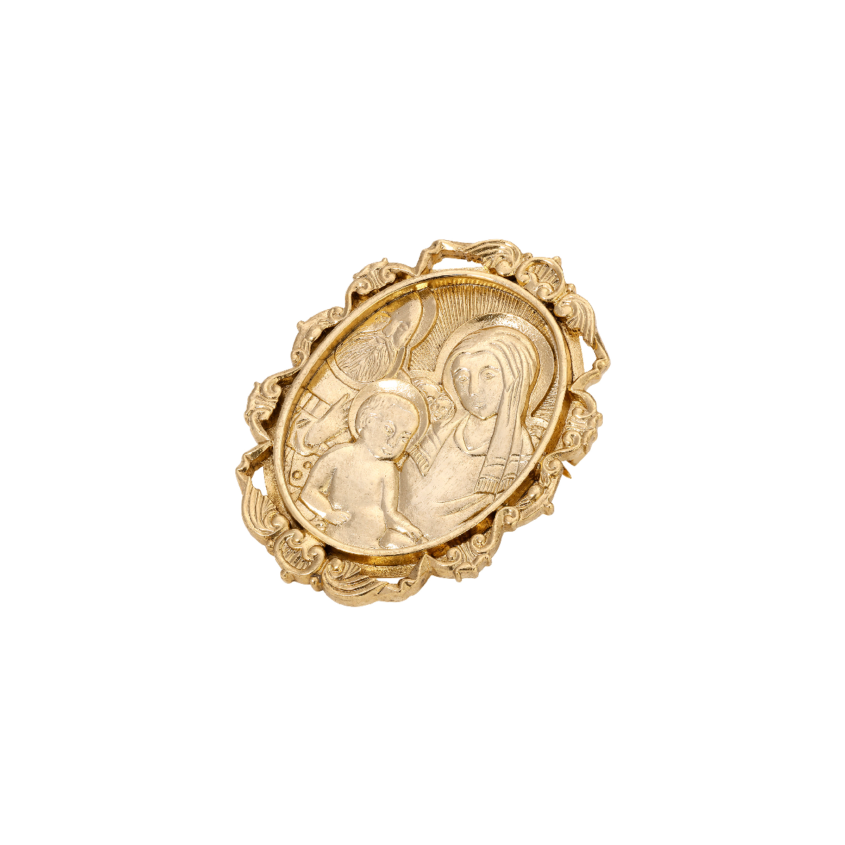 Symbols of Faith Gold Tone Virgin Mary & Child Etched Pin