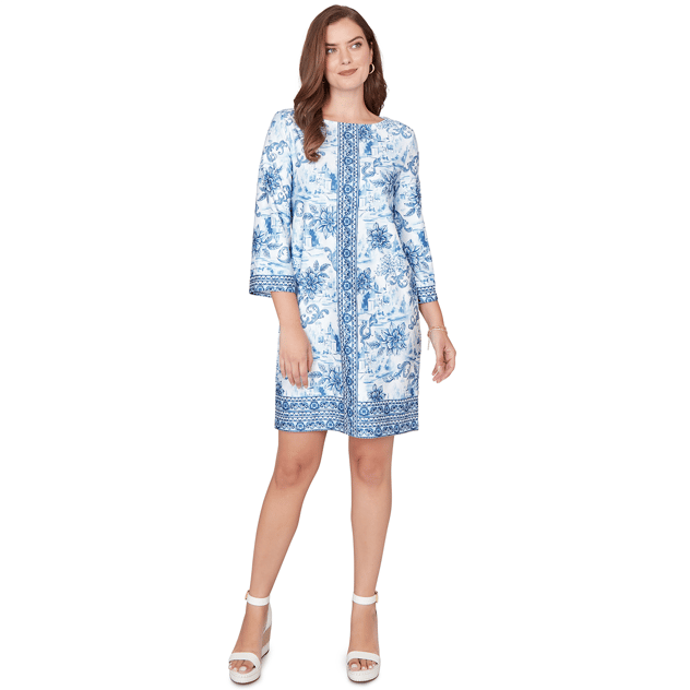 Petite Ruby Rd. Swing Into Spring Riviera Toile Shift Dress
