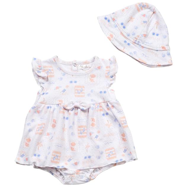 Baby Girl (NB-9M) Adley & Hudson® Beach Bodysuit Dress w/ Hat