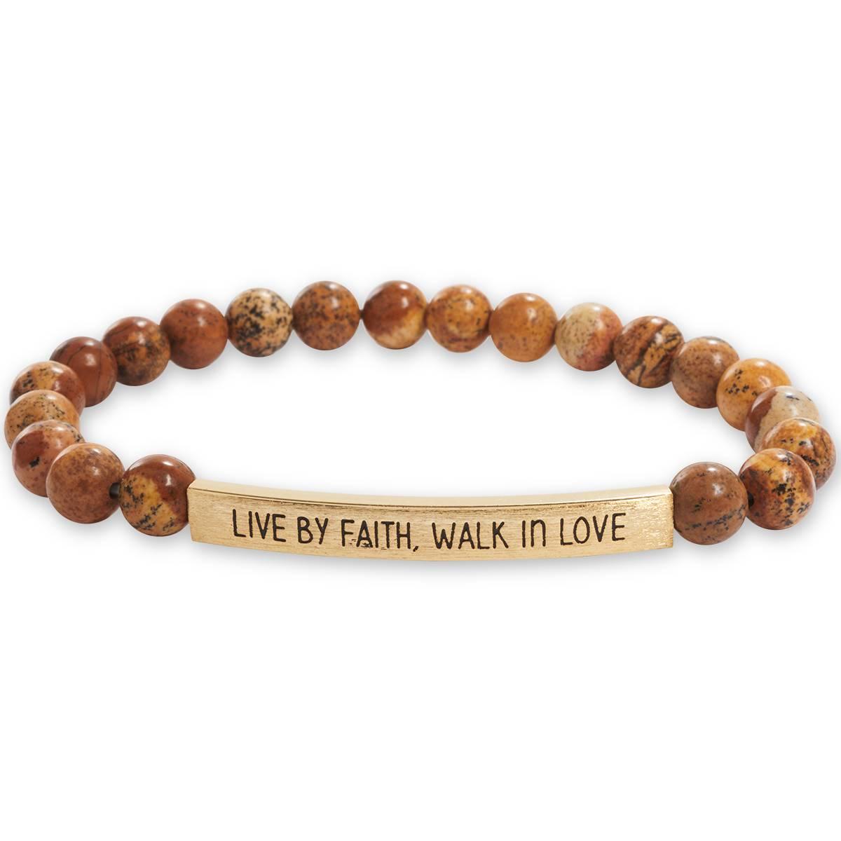 Beautiful Blessings Beaded Stretch Bracelet with Gold Faith Bar