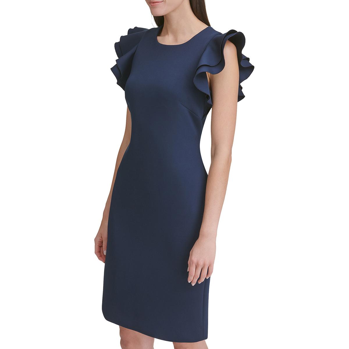 Womens Tommy Hilfiger Ruffle Sleeve Crepe Sheath Dress