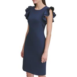 Womens Tommy Hilfiger Ruffle Sleeve Crepe Sheath Dress