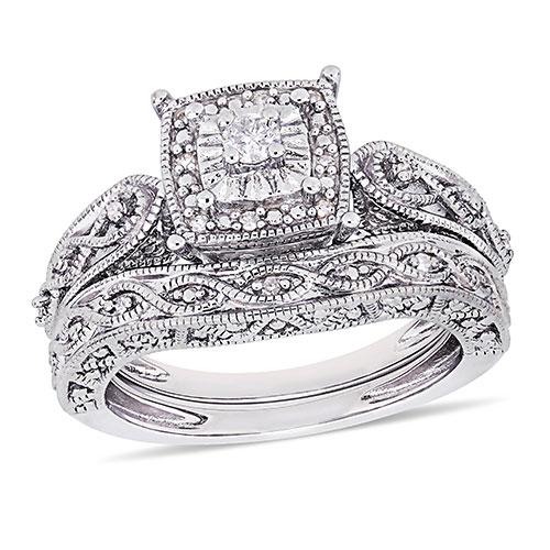 Loveblooms(tm) Sterling Silver Diamonds Bridal Ring Set