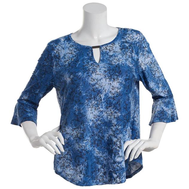 Petite Notations 3/4 Ruffle Sleeve Jacquard Keyhole Blouse
