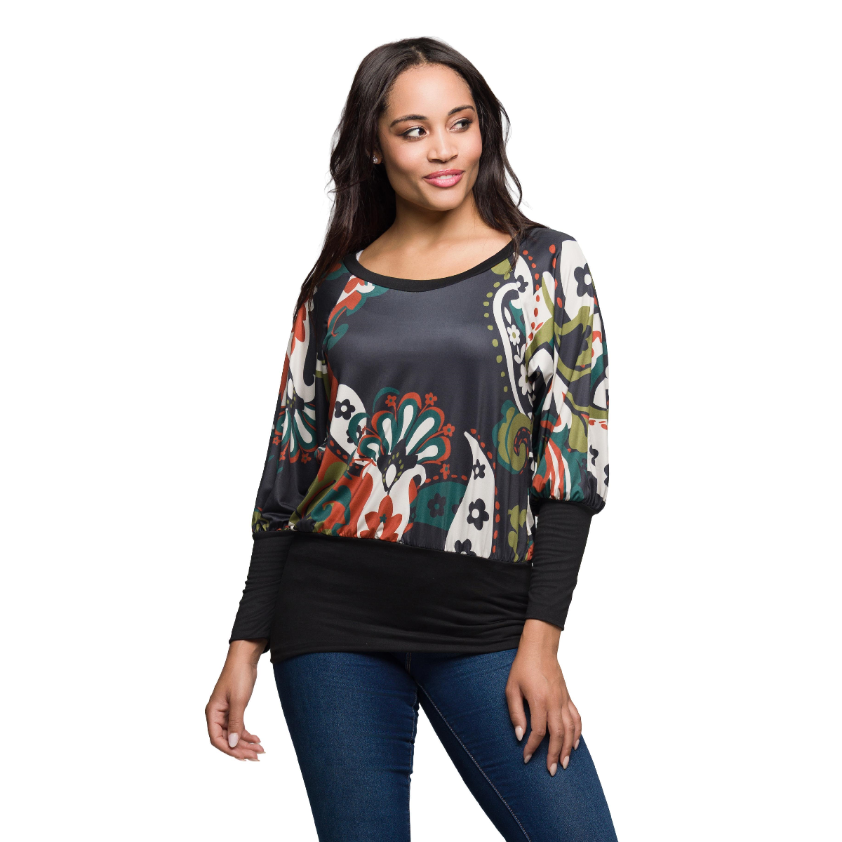 Womens 24/7 Comfort Apparel Paisley Multicolor Banded Blouse