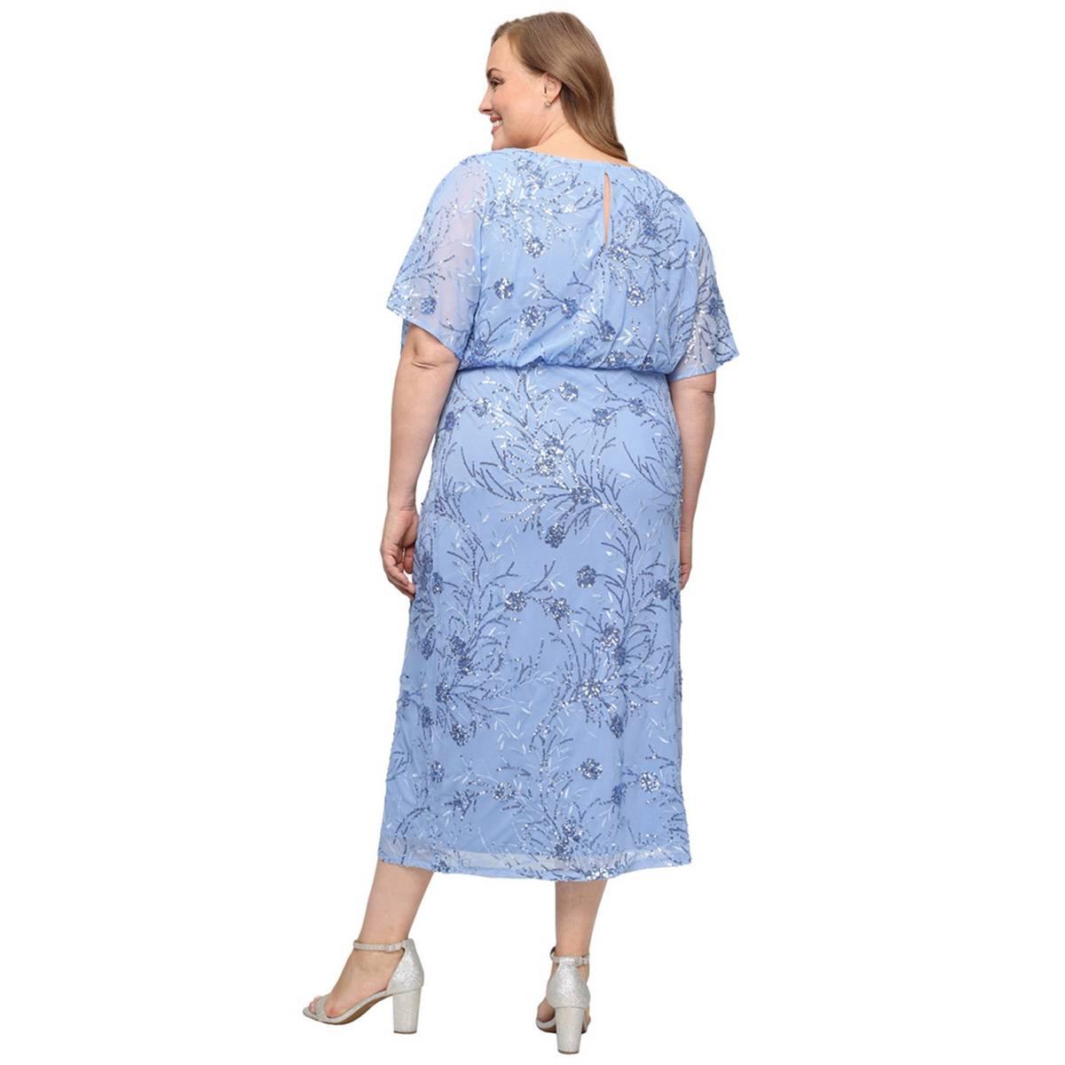 Plus Size SLNY Mesh Sequin Blouson Midi Dress