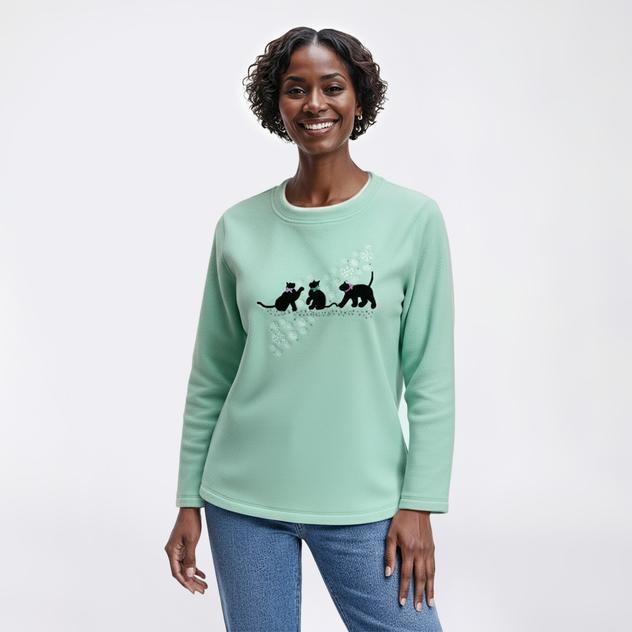 Womens Bonnie Evans Black Cat Trio Polar Fleece Sweatshirt