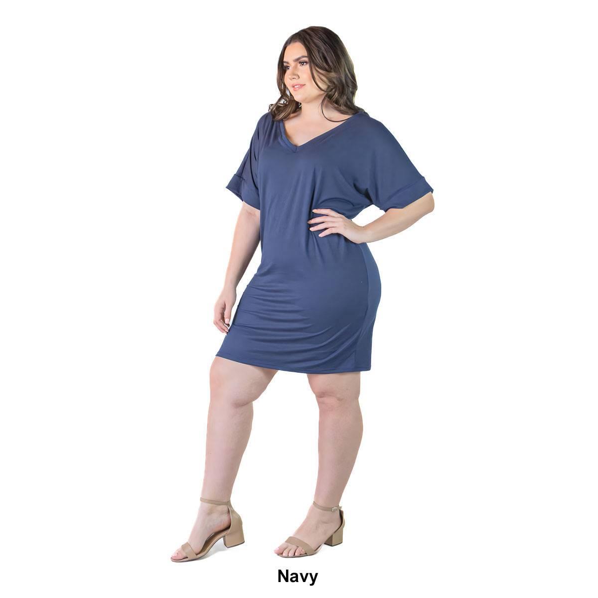 Plus Size 24/7 Comfort Apparel V-Neck Knee Length Dress