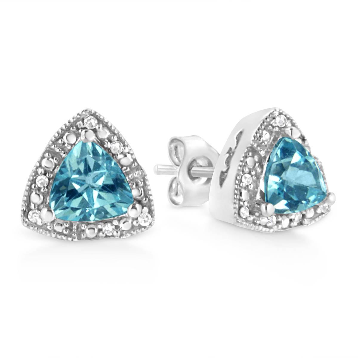 Haus of Brilliance Blue Topaz Diamond Stud Earrings