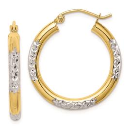Gold Classics(tm) 10kt. &amp; Rhodium Diamond-cut 26mm Hoop Earrings