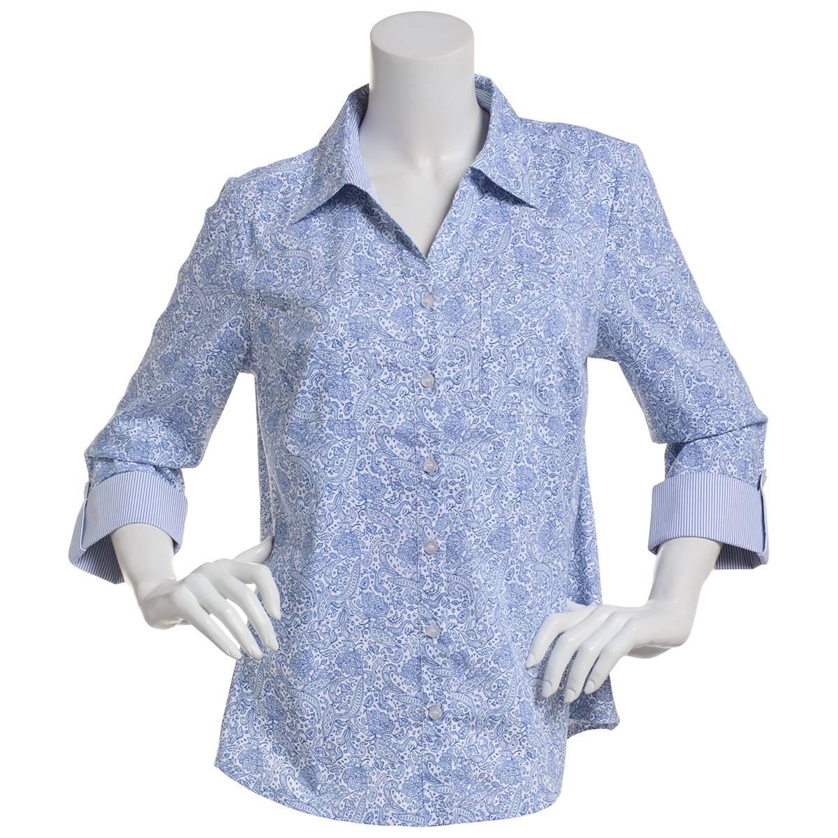Petite Emily Daniels Paisley Knit To Fit Button Front Blouse