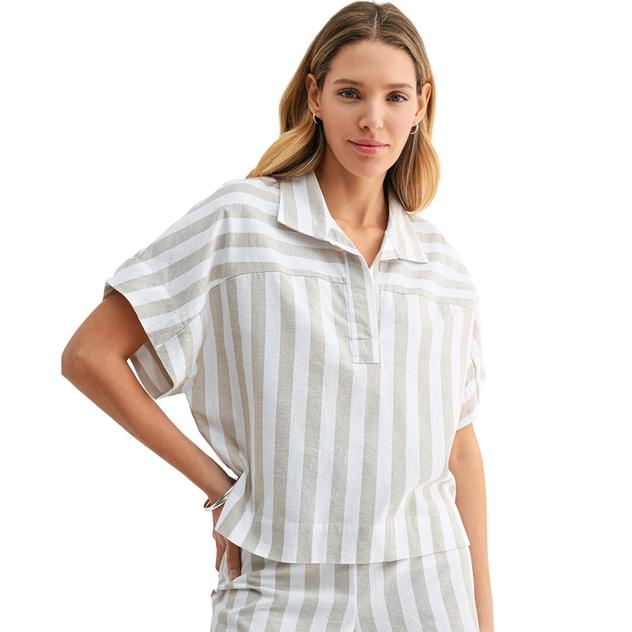 Womens CITY BLUES Short Wide Sleeve Stripe Blouse