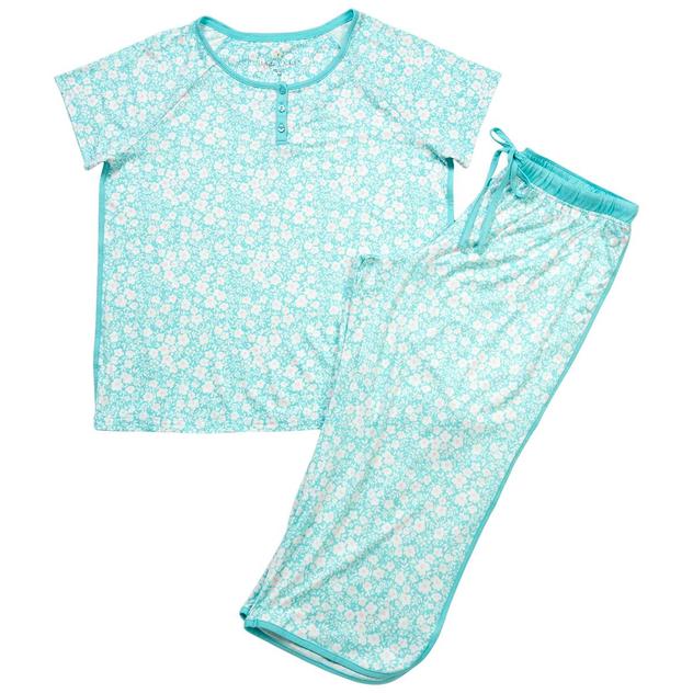 Plus Size White Orchid Floral Cropped Pajama Set