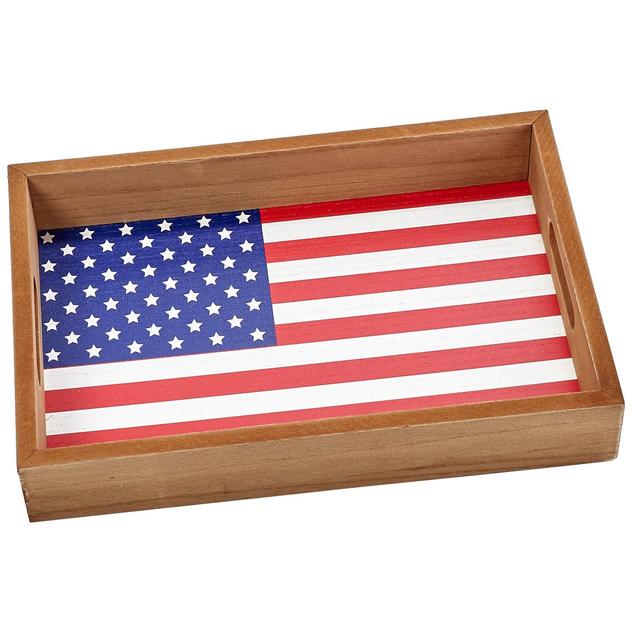Home Essentials 14in Small American Flag Wood Tray