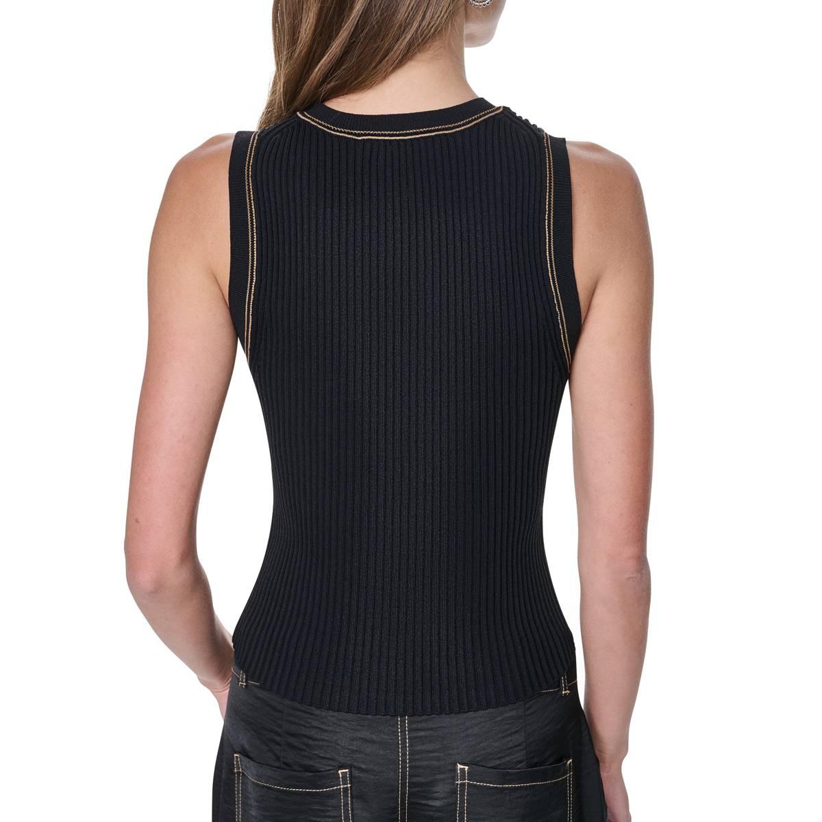 Womens DKNY Solid Contrast Stitch Ribbed Tank Top