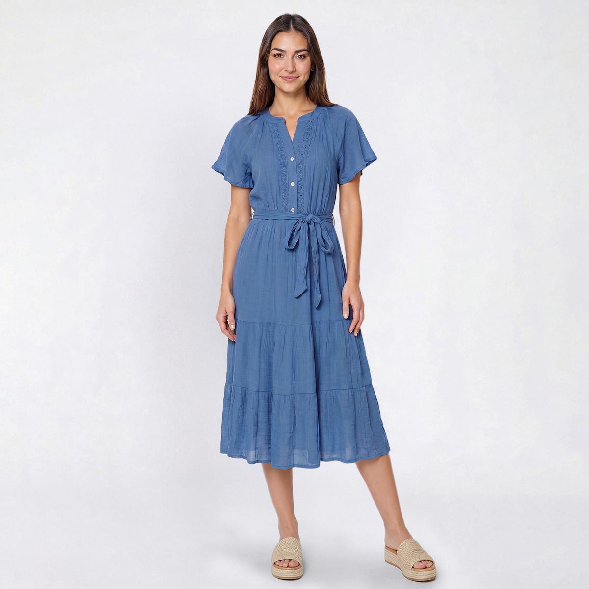 Womens Luxology Flutter Sleeve Gauze Tiered Midi Dress