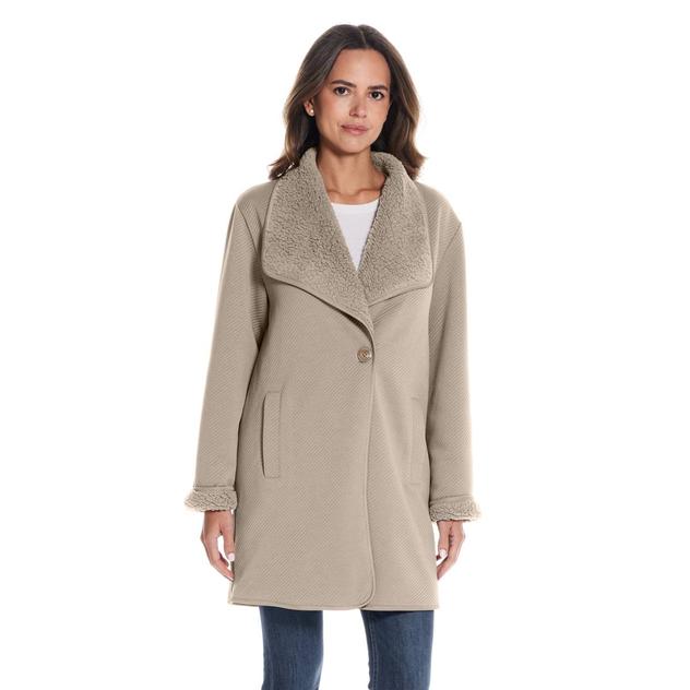 Womens Weatherproof® Grooved Fleece Coatigan With Sherpa Lining