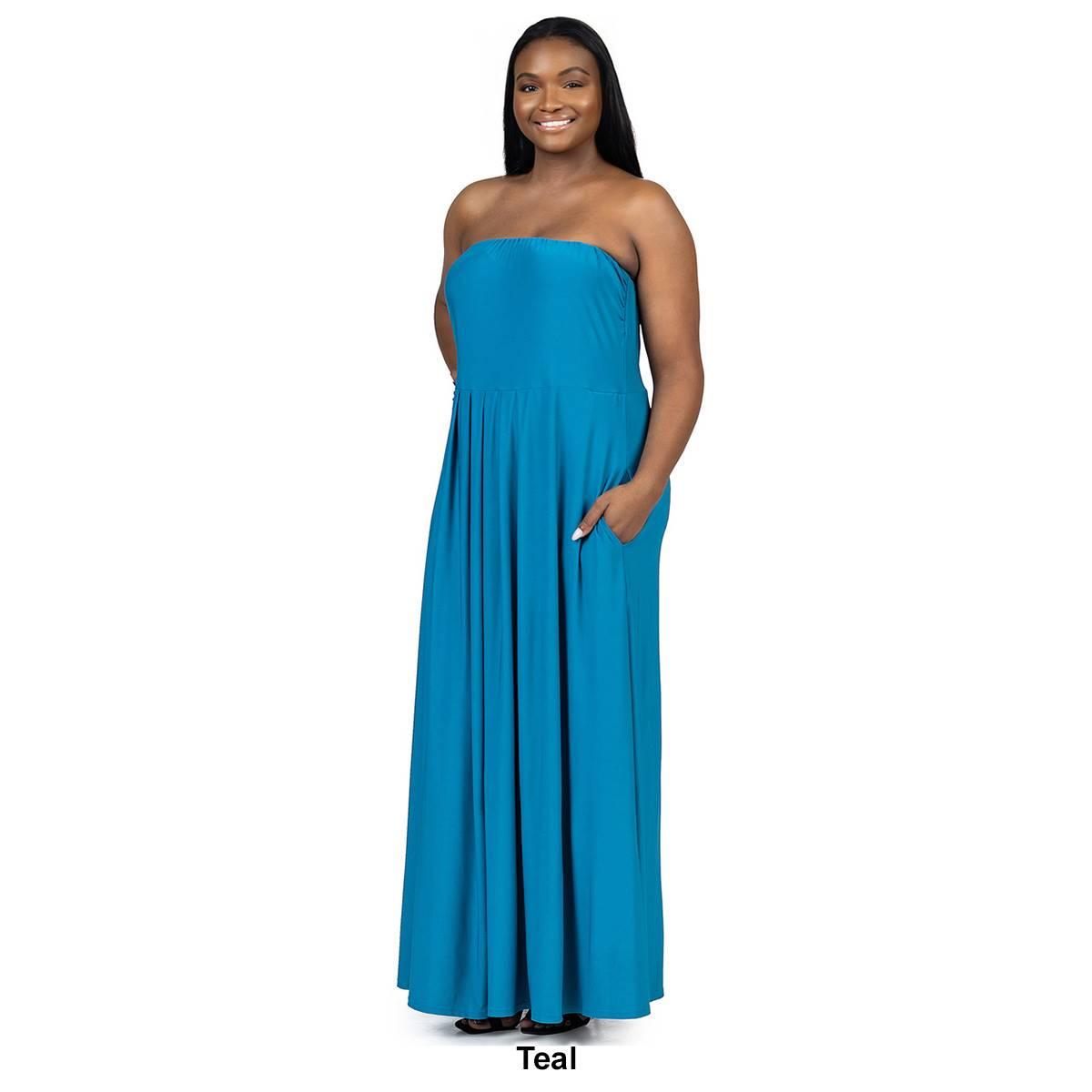 Plus Size 24/7 Comfort Apparel A-Line Strapless Maxi Dress