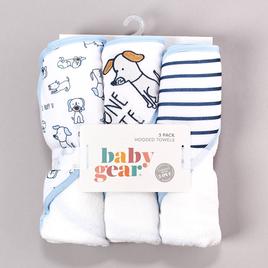 Baby Gear 3pk. Dog & Stripe Hooded Towels