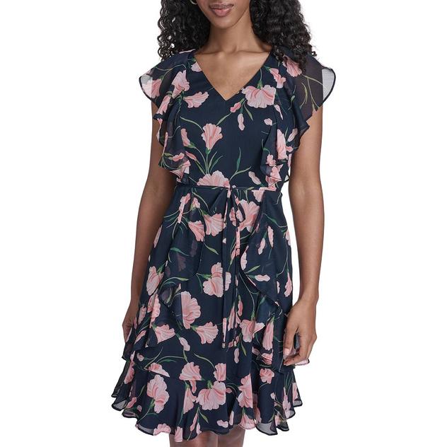 Womens Tommy Hilfiger Short Sleeve Pink Floral A-Line Dress