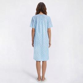 Womens Casual Time Seersucker Plaid Embossed Zip Front Duster