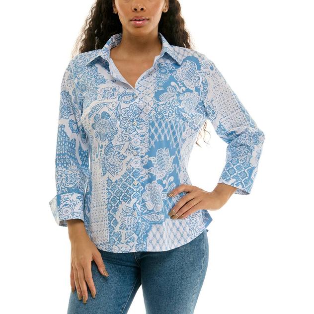 Womens Zac & Rachel 3/4 Sleeve Floral Casual Button Down