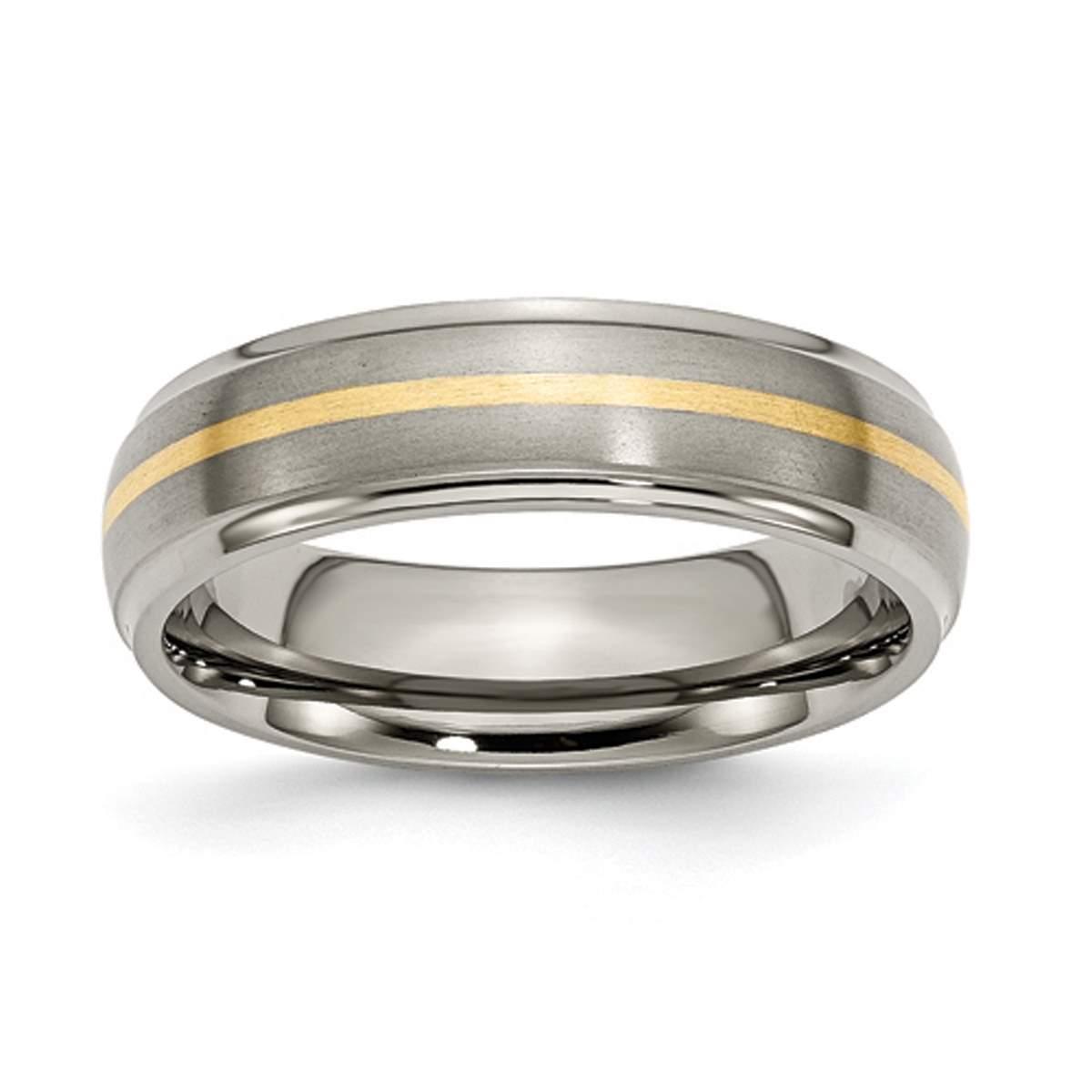 Mens Endless Affection(tm) Ridged Edge 14kt. Yellow Gold Inlay Band