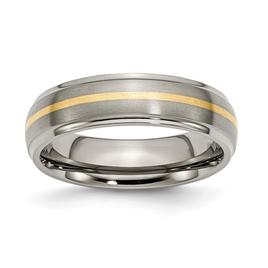 Mens Endless Affection(tm) Ridged Edge 14kt. Yellow Gold Inlay Band