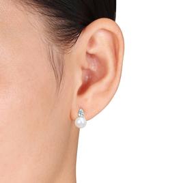 Gemstone Classics™ Freshwater Pearl & Aquamarine Stud Earrings