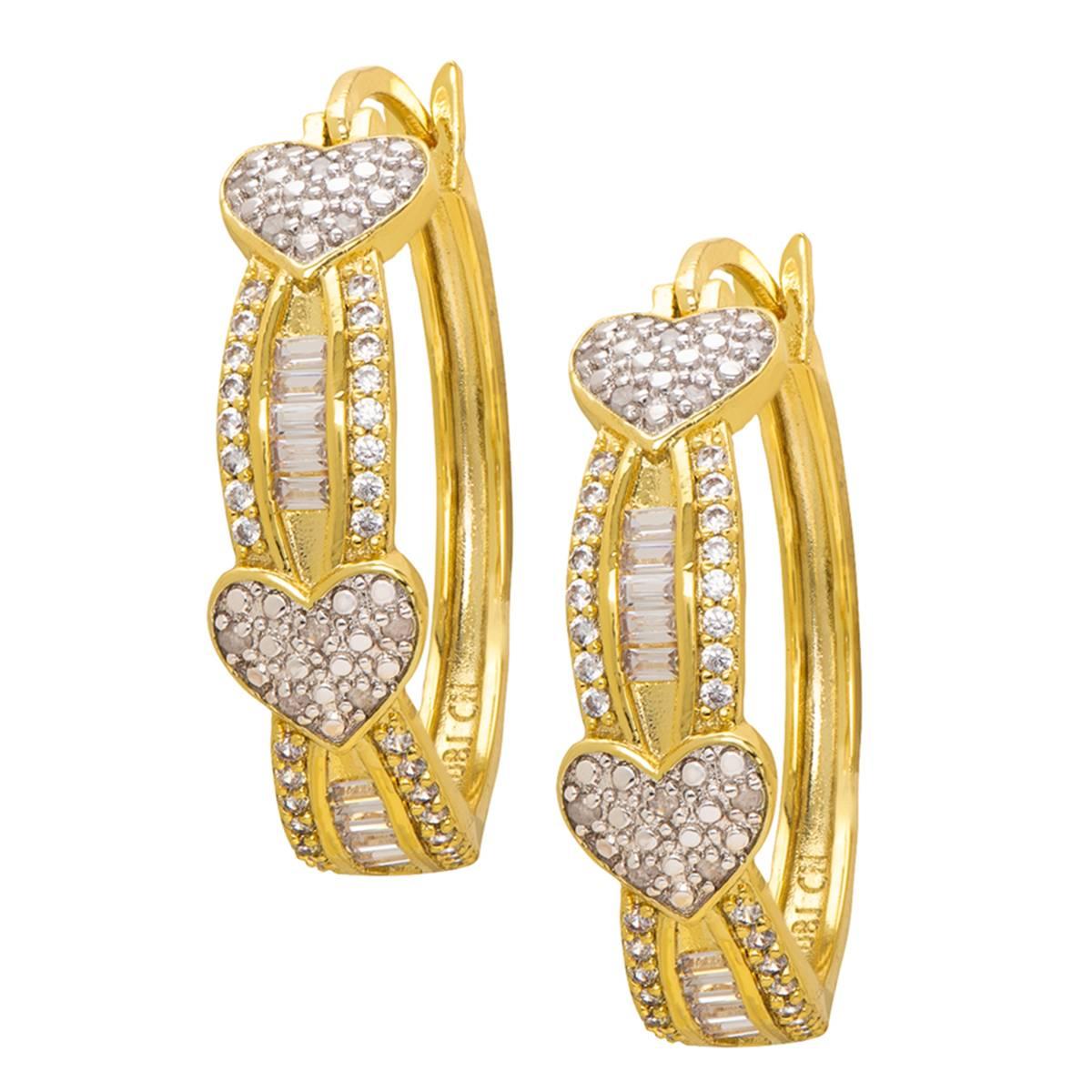 Gianni Argento Gold Plated Diamond Heart Baguette Hoop Earrings