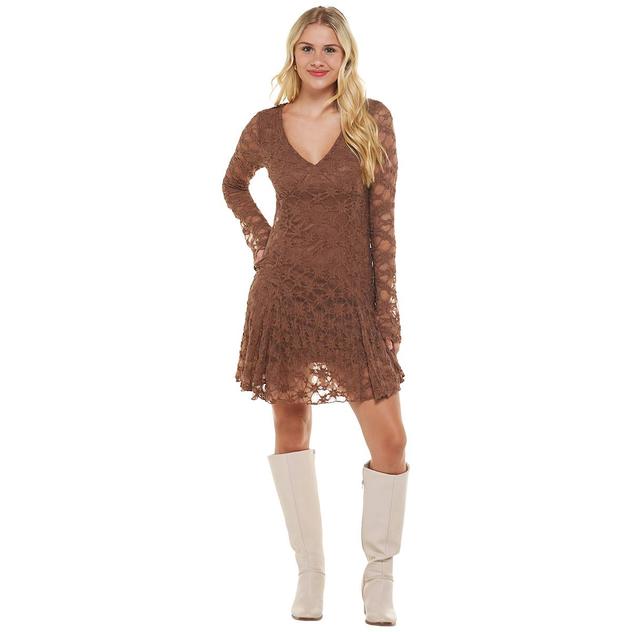 Juniors Madden Girl Bell Sleeve Plunge Neck A-Line Dress