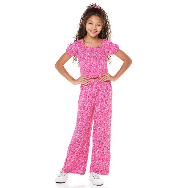 Girls (7-12) BTween® Floral Short Sleeve Smocked Top/Wide Legging