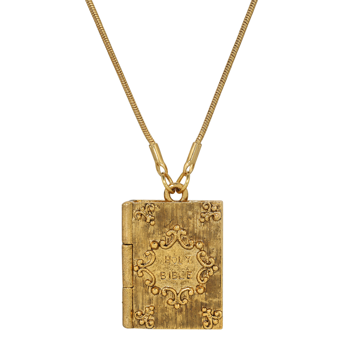 Symbols of Faith Gold Tone Psalm 23:4 Bible Locket Necklace