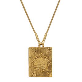 Symbols of Faith Gold Tone Psalm 23:4 Bible Locket Necklace