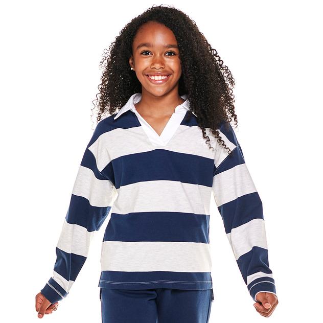 Girls (7-16) New Balance Long Sleeve Polo Marled Stripe Tee