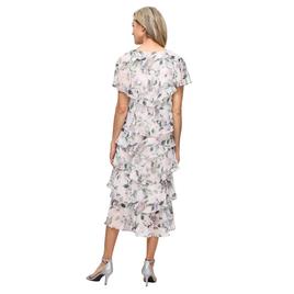 Womens SLNY Short Sleeve Floral Chiffon Tiered Midi Dress