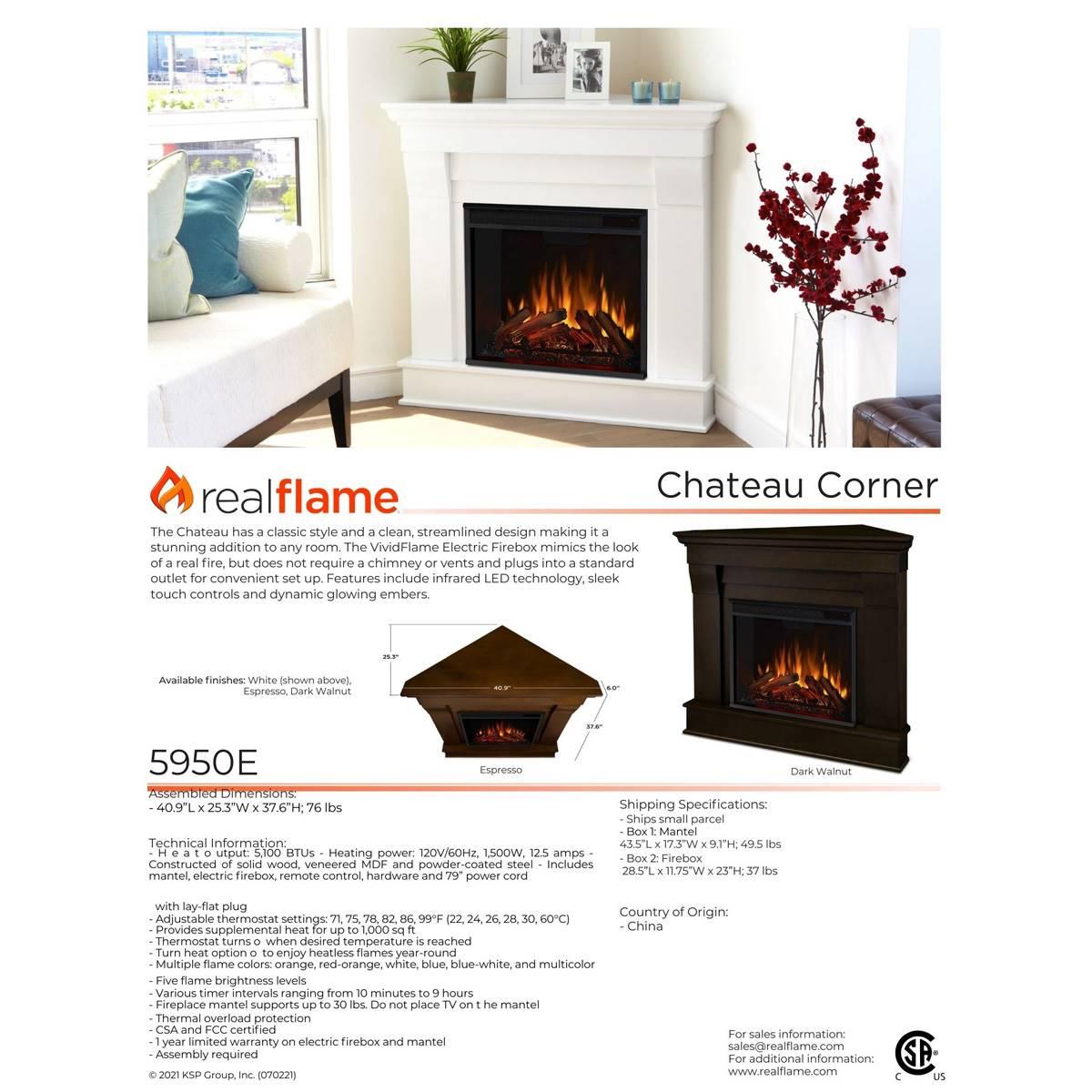 Real Flame Chateau Corner Electric Fireplace