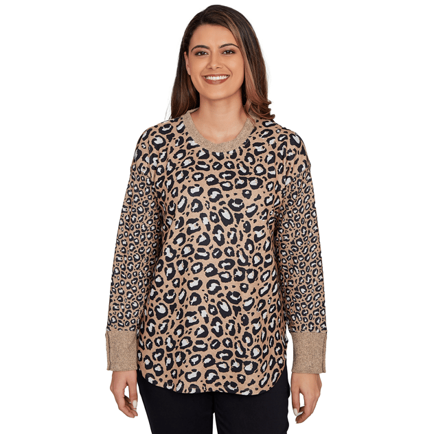 Womens Ruby Rd. Cozy Time Long Sleeve Leopard Sweater